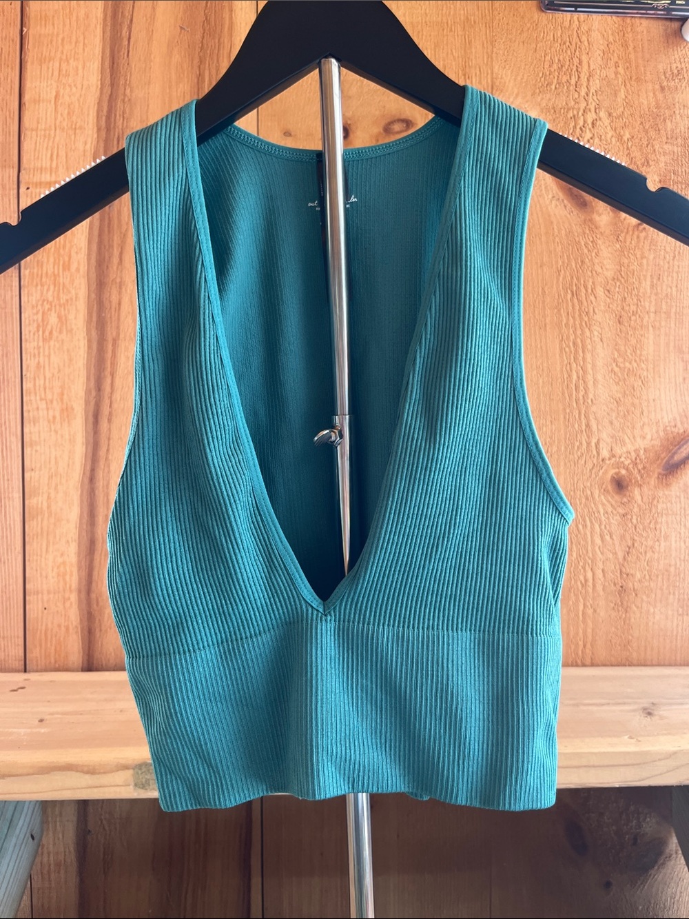 Urban Outfitters Teal Ribbed Deep V Crop Tank